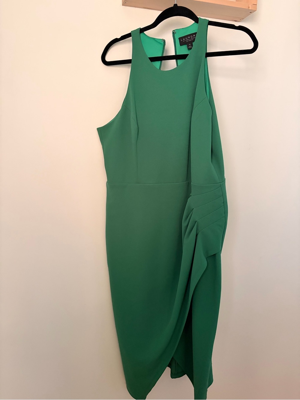 Laundry By Shelli Segal Emerald Green Draped Midi Sheath Dress